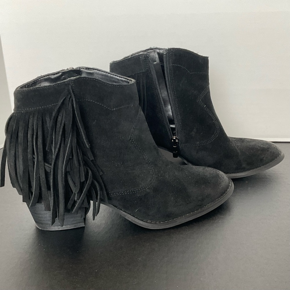 Marc Fischer Suede Leather Black Ankle Boots SADE w/Fringes 8M
